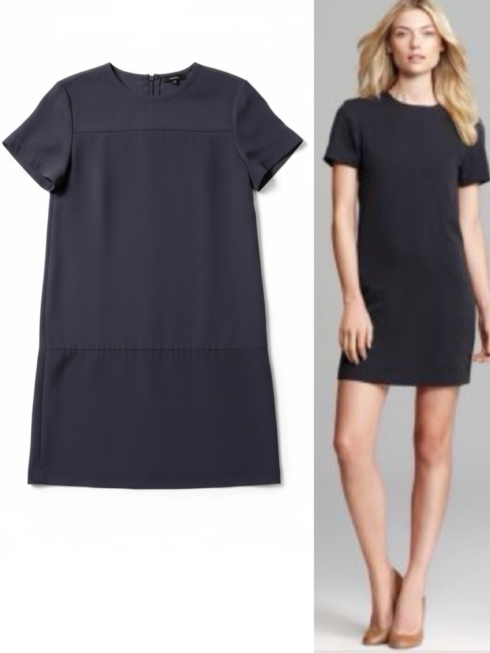 THEORY Boxy Dress Eliora Madera Navy Short Sleeve Mini Dress Size 4